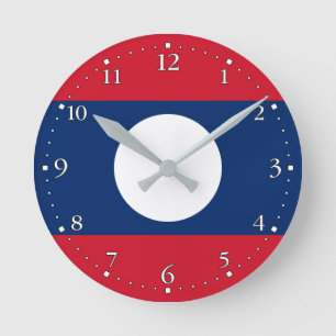 Patriotic Laos Flag Round Clock