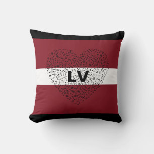 Patriotic Latvia Flag with a musical heart Cushion