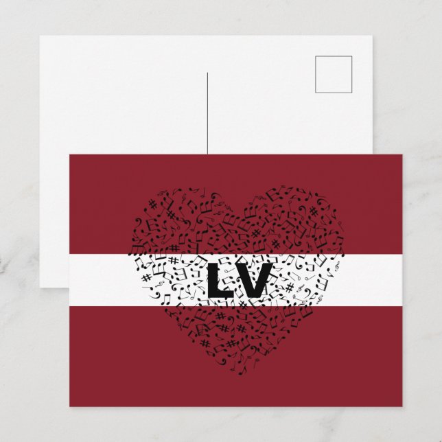Patriotic Latvia Flag with a musical heart Postcard (Front/Back)