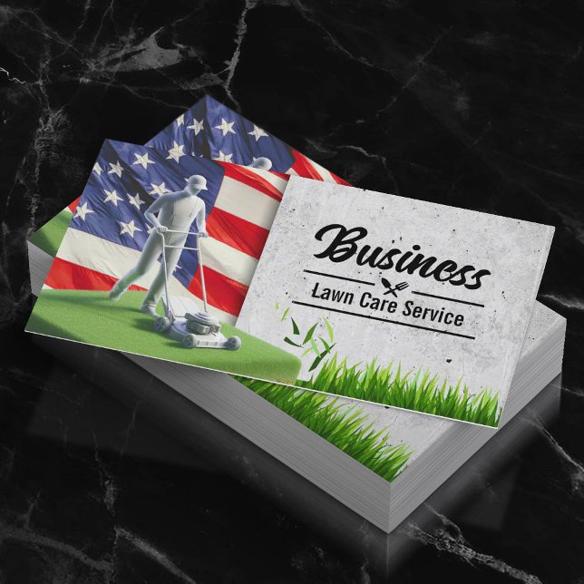 Patriotic Lawn & Landscaping Service Mowing Business Card (Creator Uploaded)