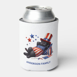 Patriotic Lazy Black Cat 4th Of July Can Cooler