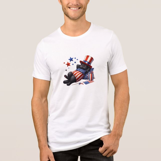 Patriotic Lazy Black Cat 4th Of July Tri-Blend Shirt (Front)