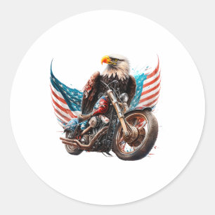 Patriotic Ld Eagle Fathers Day Motorcycle Usaflag  Classic Round Sticker