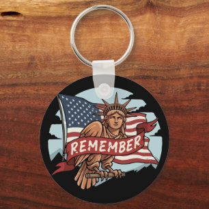 Patriotic Liberty Eagle "Remember" Graphic Key Ring