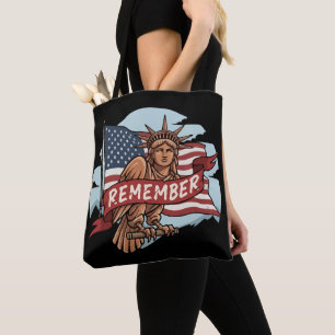  Patriotic Liberty Eagle "Remember" Graphic Tote Bag