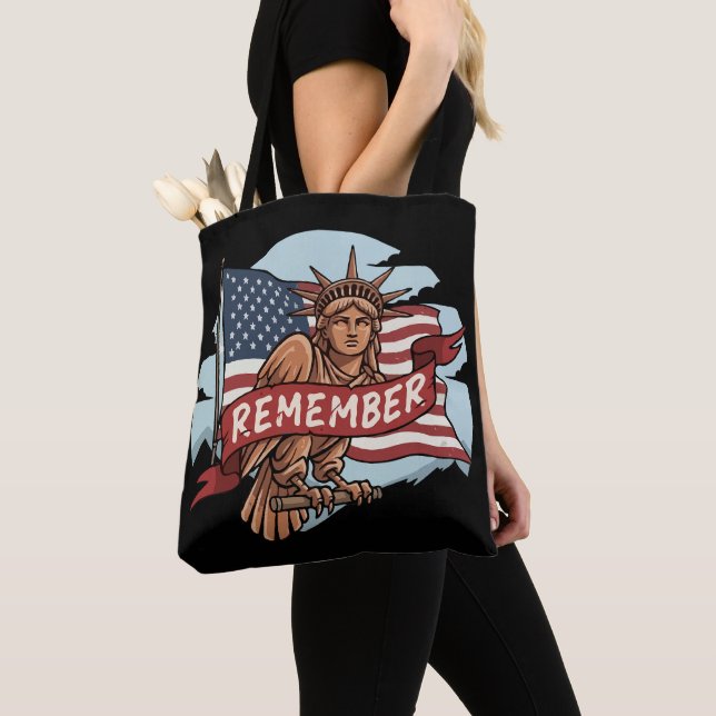  Patriotic Liberty Eagle "Remember" Graphic Tote Bag (Close Up)