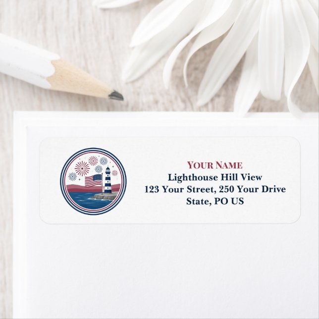 Patriotic Lighthouse American Flag Red Blue White (Insitu)