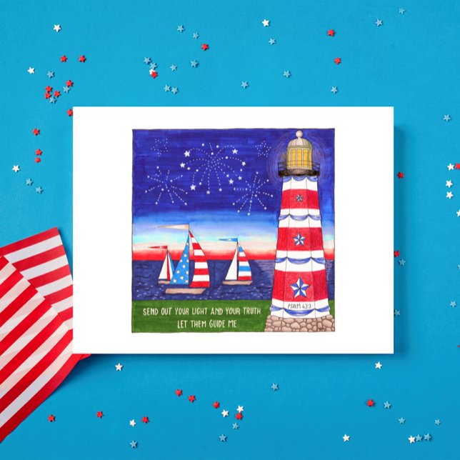 Patriotic Lighthouse and Sailboats Inspirational Postcard (Creator Uploaded)
