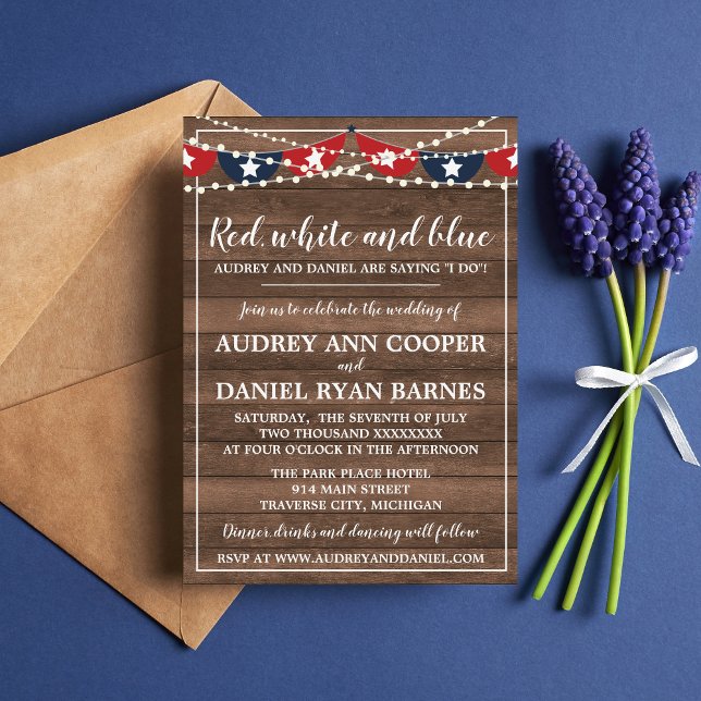 Patriotic Lights Fourth of July Banner Wedding Invitation (Creator Uploaded)