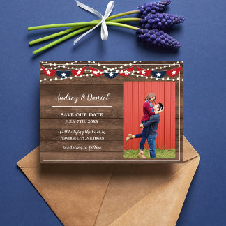 Patriotic Lights Frame July Fourth Banner Wedding Save The Date