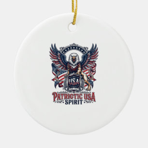 Patriotic Lion Eagle Guardian Animal Hybrid Patrio Ceramic Tree Decoration