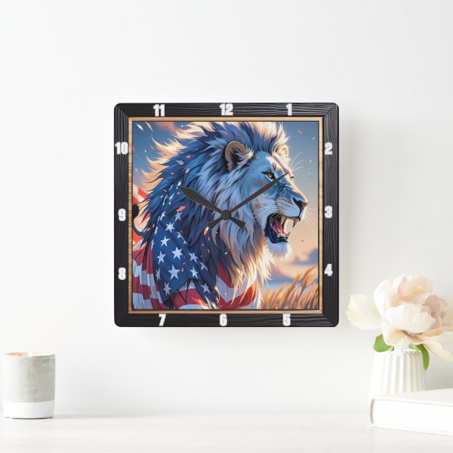 Patriotic Lion Majestic  Square Wall Clock (Home)