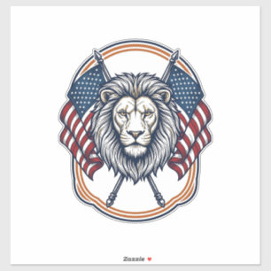 Patriotic Lion with American Flags Vintage