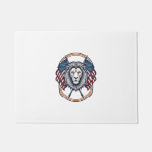 Patriotic Lion with American Flags Vintage Doormat