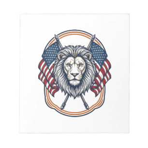 Patriotic Lion with American Flags Vintage Notepad