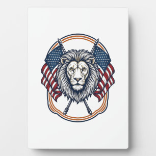 Patriotic Lion with American Flags Vintage Plaque
