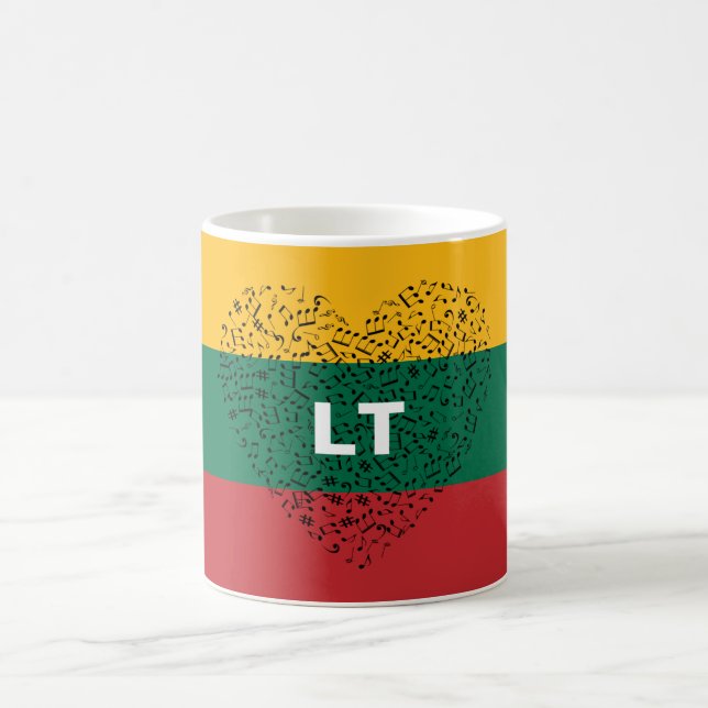 Patriotic Lithuania Flag with a musical heart  Coffee Mug (Center)