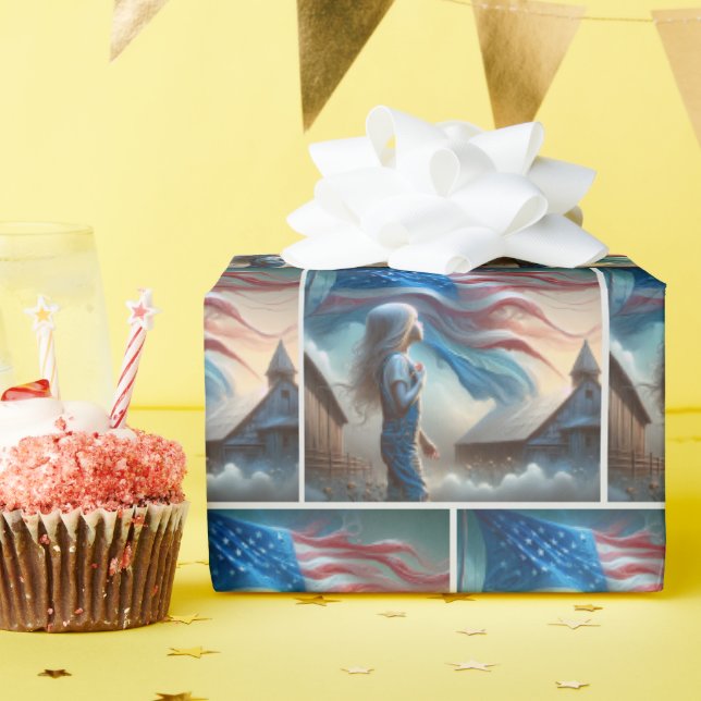 Patriotic Little Girl In Cotton Field Wrapping Paper (Birthday Party)