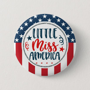 Patriotic Little Miss America Stars Stripes 6 Cm Round Badge