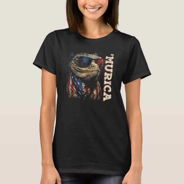 Patriotic Lizard Murica 4th of July Bearded Dragon T-Shirt (Front)