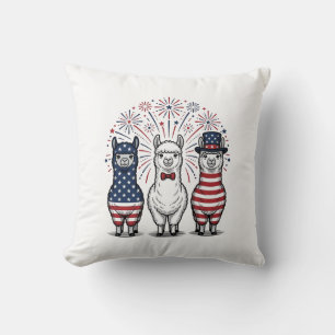 Patriotic Llama Fireworks Vintage Vector Shirt_1 Cushion