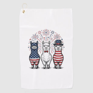 Patriotic Llama Fireworks Vintage Vector Shirt_1 Golf Towel