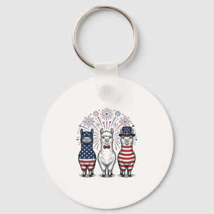 Patriotic Llama Fireworks Vintage Vector Shirt_1 Key Ring
