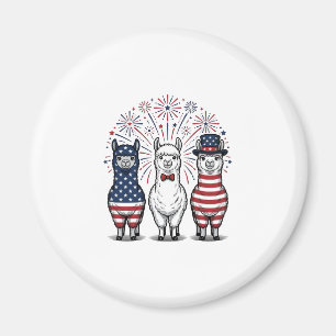 Patriotic Llama Fireworks Vintage Vector Shirt_1 Magnet