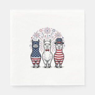 Patriotic Llama Fireworks Vintage Vector Shirt_1 Napkin