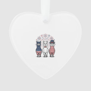 Patriotic Llama Fireworks Vintage Vector Shirt_1 Ornament