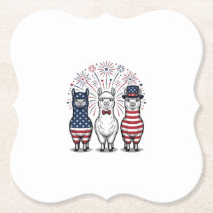 Patriotic Llama Fireworks Vintage Vector Shirt_1 Paper Coaster
