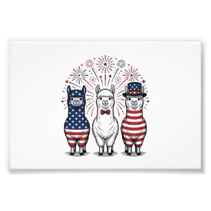 Patriotic Llama Fireworks Vintage Vector Shirt_1 Photo Print