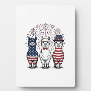 Patriotic Llama Fireworks Vintage Vector Shirt_1 Plaque
