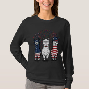Patriotic Llama Fireworks Vintage Vector Shirt_1 T-Shirt