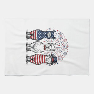 Patriotic Llama Fireworks Vintage Vector Shirt_1 Tea Towel