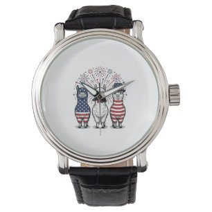 Patriotic Llama Fireworks Vintage Vector Shirt_1 Watch