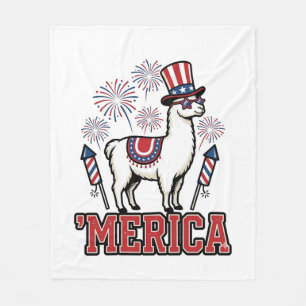 Patriotic Llama Merica Vintage Vector Design_1 Fleece Blanket