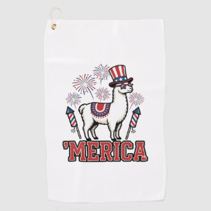 Patriotic Llama Merica Vintage Vector Design_1 Golf Towel
