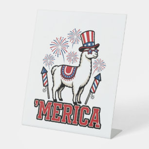 Patriotic Llama Merica Vintage Vector Design_1 Pedestal Sign