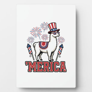 Patriotic Llama Merica Vintage Vector Design_1 Plaque