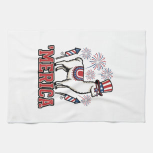 Patriotic Llama Merica Vintage Vector Design_1 Tea Towel