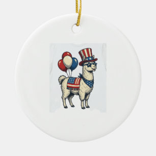 Patriotic Llama Vintage Engraving Shirt Design_1 Ceramic Tree Decoration