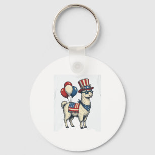 Patriotic Llama Vintage Engraving Shirt Design_1 Key Ring