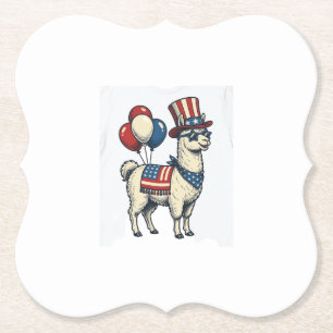 Patriotic Llama Vintage Engraving Shirt Design_1 Paper Coaster