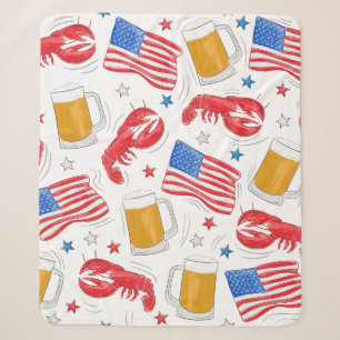 Patriotic Lobster Beer American Flag Star Sherpa Blanket