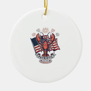 Patriotic Lobster Flag Vintage Engraving T-Shirt_1 Ceramic Tree Decoration