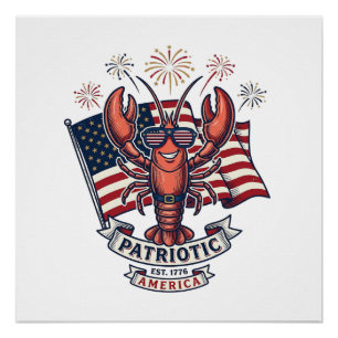 Patriotic Lobster Flag Vintage Engraving T-Shirt_1 Poster