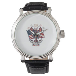 Patriotic Lobster Flag Vintage Engraving T-Shirt_1 Watch