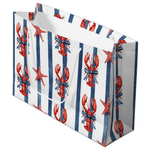 Patriotic Lobster Red White Blue Stars (2) Large Gift Bag