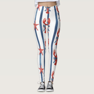 Patriotic Lobster Red White Blue Stars (2) Leggings